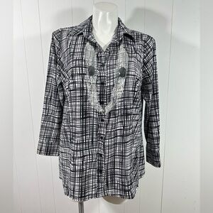 NEW Croft & Barrow Sz 1X Button Up Shirt Blouse Long Sleeve W Necklace Accent